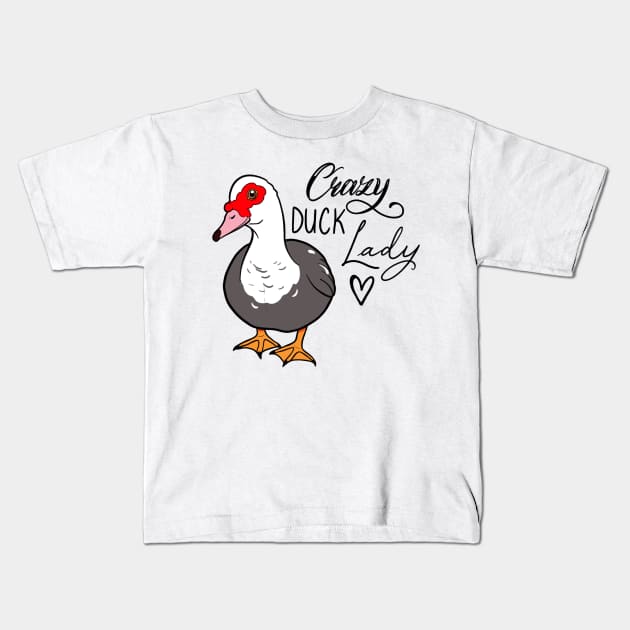 Crazy duck lady female Muscovy grey Kids T-Shirt by Jurassic Ink